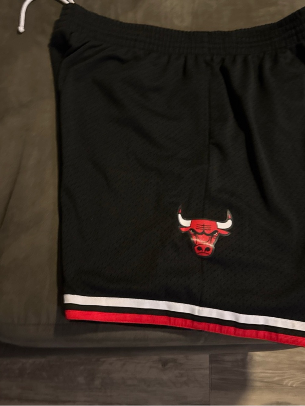 Mitchell & Ness Black Hardwood Classics Swingman Shorts with Red Trim